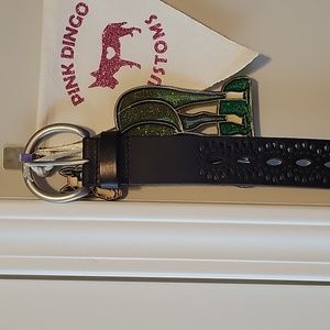 Lucky Brand black leather belt silver tone buckle